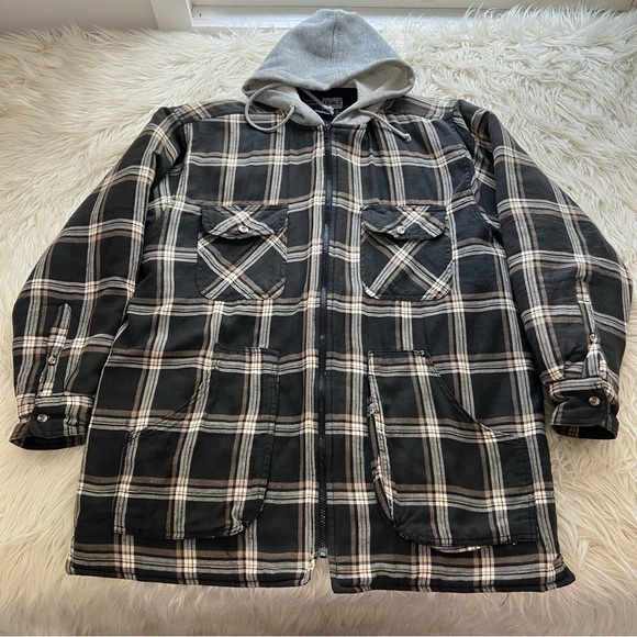 Vintage 90s Merrill Forbes Quilted Lined Flannel Jacket Hooded Zip Men’s Size L - Picture 1 of 9